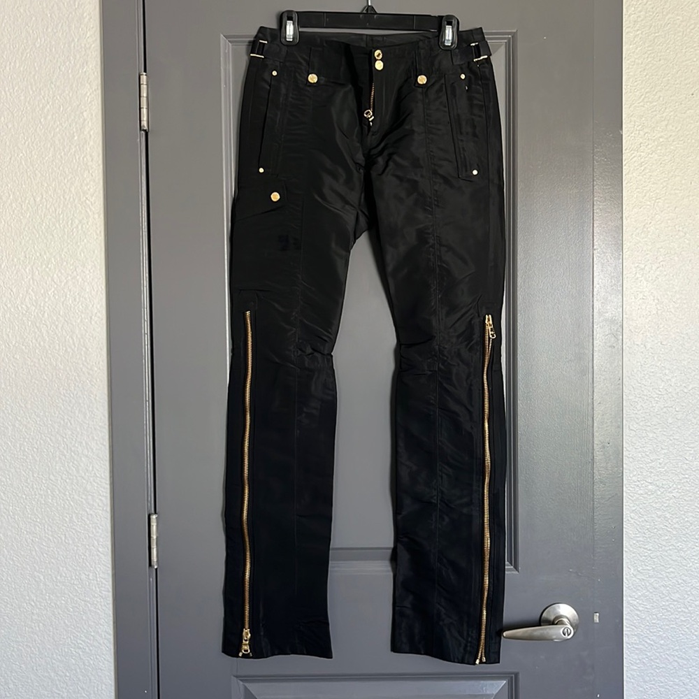 Ralph Lauren Nylon Pants with Gold Button and Zipper Detail